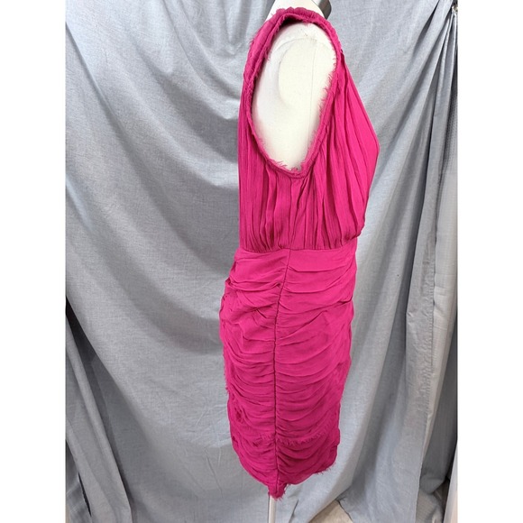 Madison Marcus Pink Silk Layered Pleated Frayed Edge Dress V-Neck Sleeveless - Picture 9 of 11